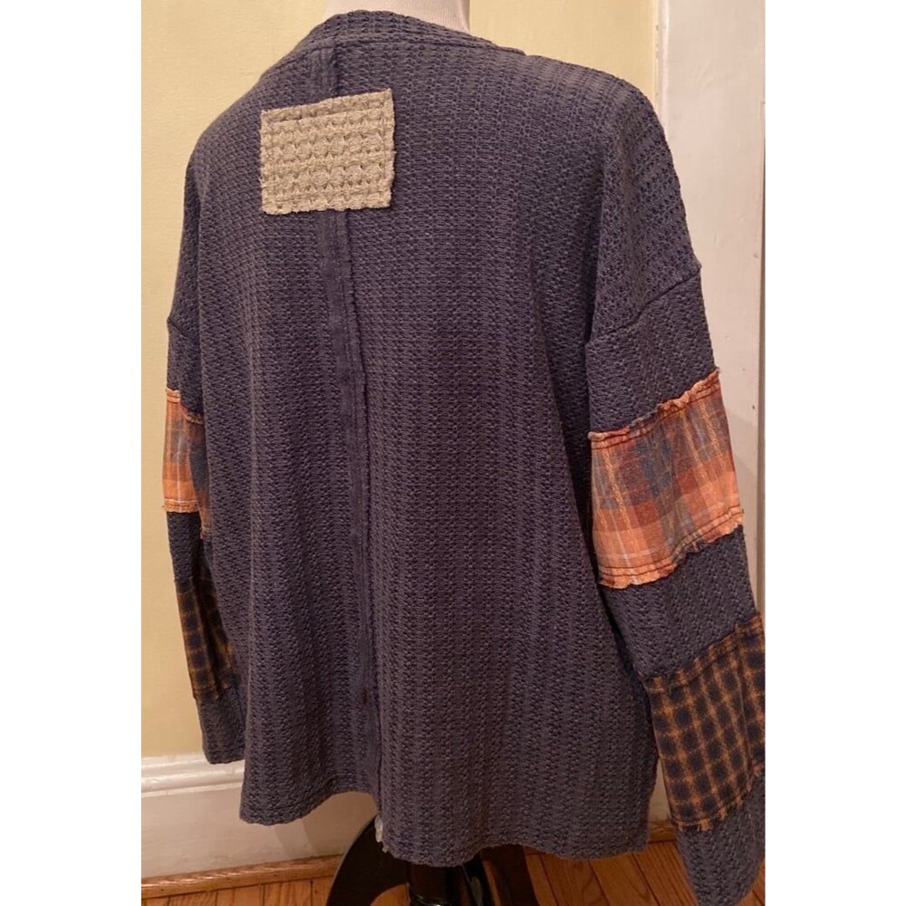 Oli & Hali top Peace sign oversized Sweater OLI HALI pockets plaid NWOT blue new - Picture 10 of 12